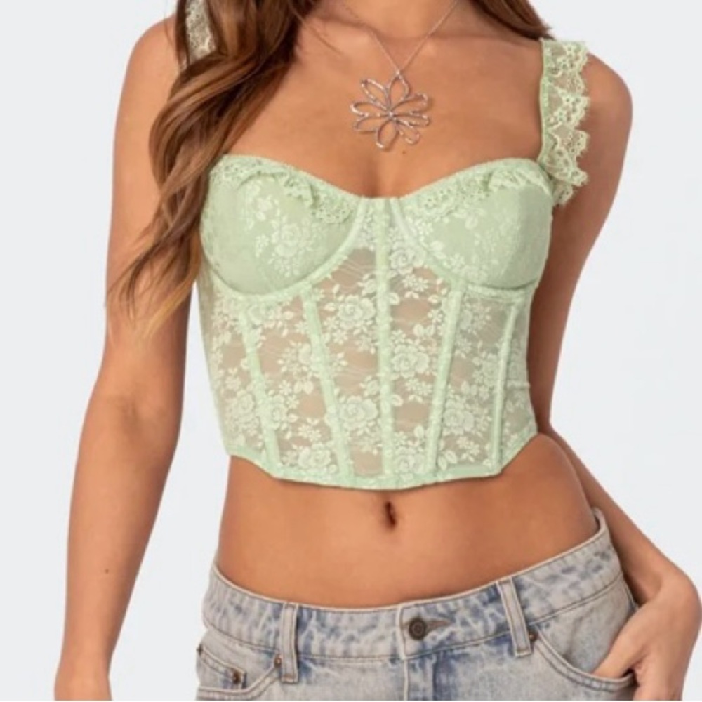 Edikted Mint Green Lace Crop Top